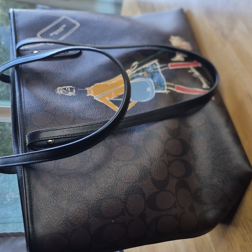 Coach Brown and Black Graphic Tote - Picture 4 of 4